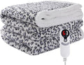 Electric Heated Blanket Full Size 72×84, 10H Auto Off & 6 Heating Settings Fluffy Ultra Soft Warmth Lightweight Cozy Plush Sherpa Machine Washable, Fast Heating, Home Office Leopard Print Blue & White