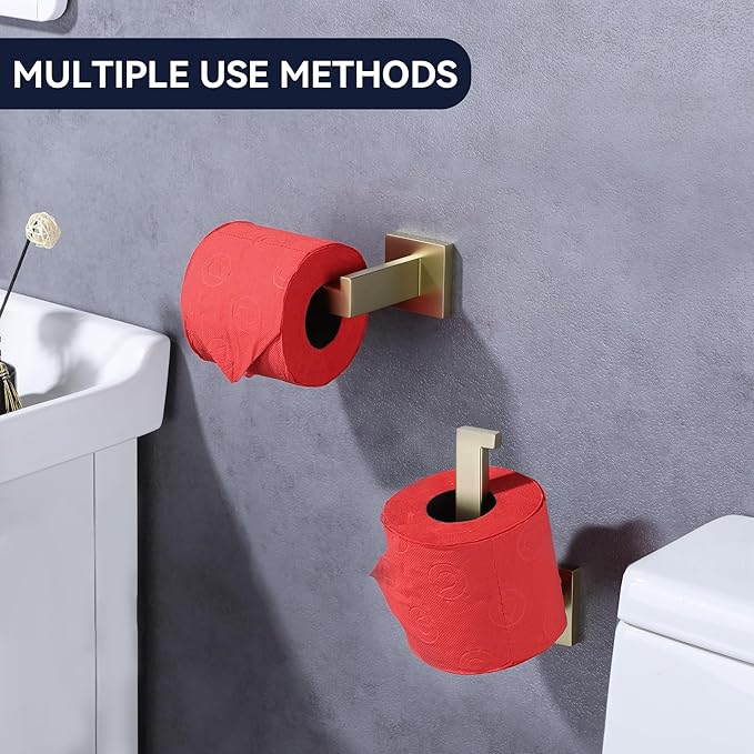 LANC Gold Toilet Paper Holder, Brushed Gold Toilet Paper Roll Holder Wall Mounted for Bathroom Washroom Modern Toilet Tissue Holder TP Dispenser Square Stainless Steel Left, A8807BG-LF