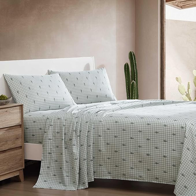 Wrangler - King Bed Sheets, Ultra-Soft & Lightweight Bedding with Matching Pillowcases, Lightweight Bed Set for All Season Comfort, Oeko-Tex Certified (Cactus Gingham Green)