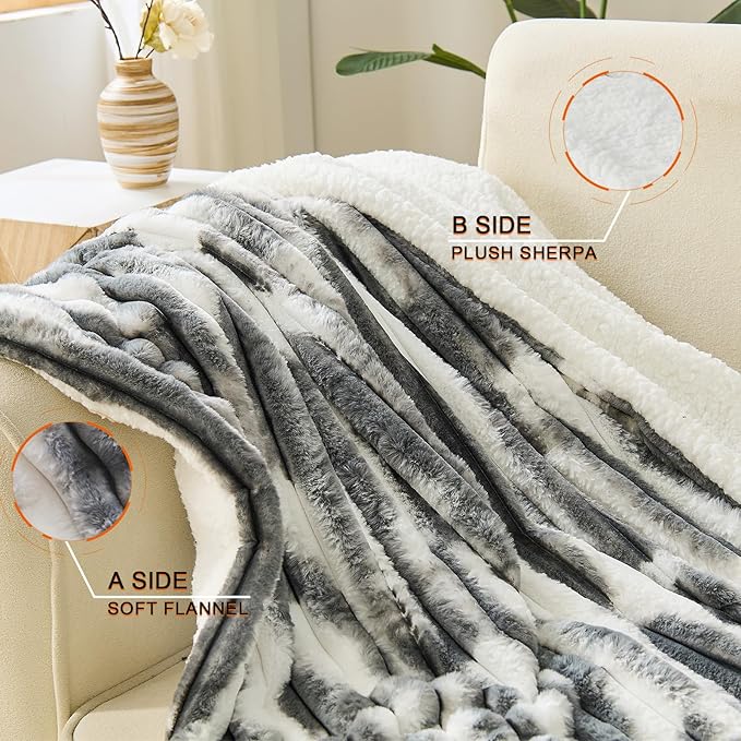 Heated Blanket Twin - 62"x84" Fast Heating Bed Electric Blankets with 6 Heating Levels & 10 Hours Auto Off, Soft Ribbed Faux Fur Sherpa, Over-Heated Protection ETL, Dark Gray