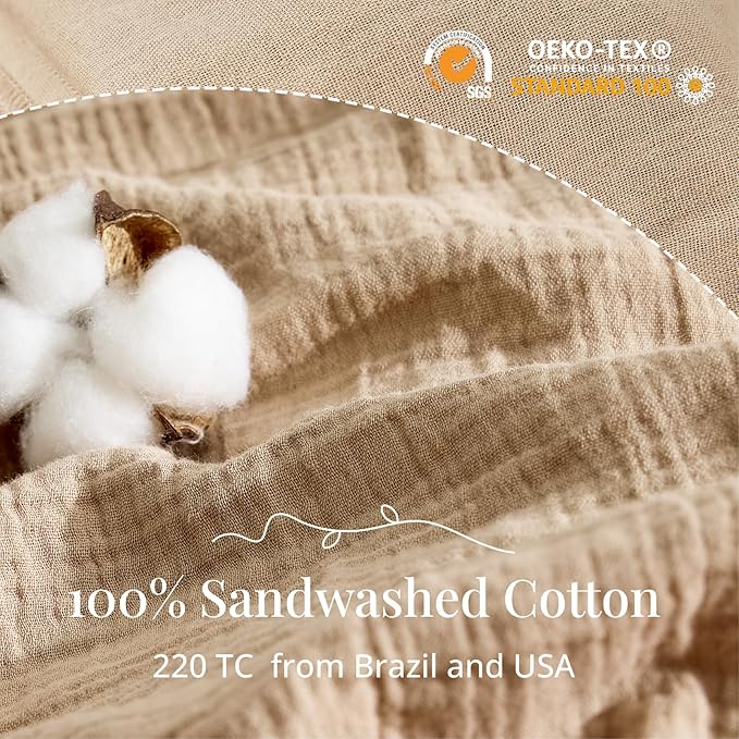 100% Sandwashed Cotton Duvet Cover King, Soft King Size Duvet Cover Set 3 Pieces with Zipper Clousre & Corner Buttons (Linen, King 104 x 90)
