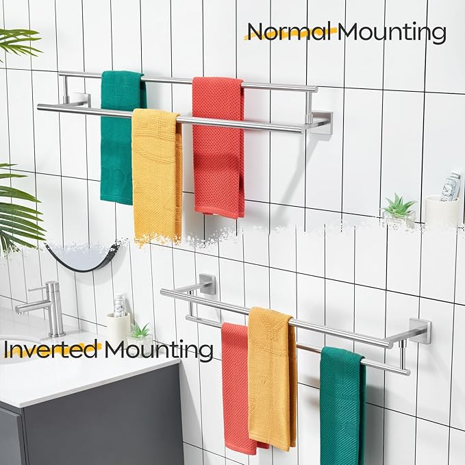 KOKOSIRI Bath Towel Holders Brushed Nickel Bathroom Rack 32-Inch Double Towel Bars Overlength Kitchen Rails Stainless Steel B5009BR-L32