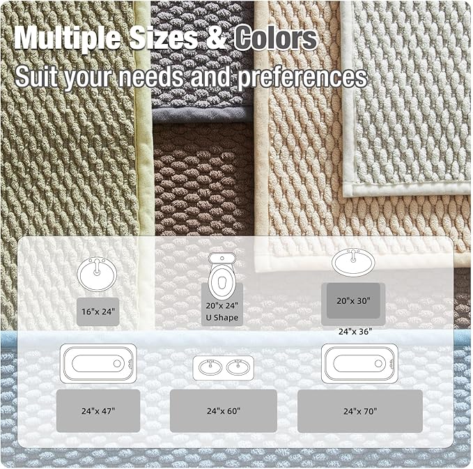 Bathroom Rugs Non Slip Washable, Super Absorbent Thin Bath Mat Quick Dry Low Pile Bathroom Rug, Light Grey 24"x47"