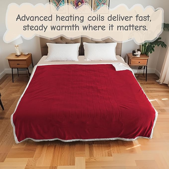 Electric Heated Blanket Full Size 72"x84", Soft Flannel with Overheat Protection, 6 Adjustable Heat Settings & 10-Hour Auto-Off Timer, Fast Heating for Winter Comfort, Red