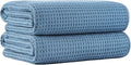 New Microfiber Waffle Bath Towels, 2 Pieces, Oversized, Soft, Absorbent, Fast Drying, Lint Free (Blue)