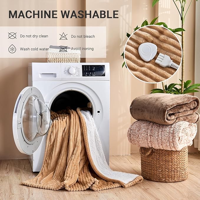 Heated Blanket Electric Full, Soft Flannel Heating Blanket with 8 Hours Auto Off 10 Fast Heating Levels Machine Washable Sherpa Heated Blanket with Overheating Protection