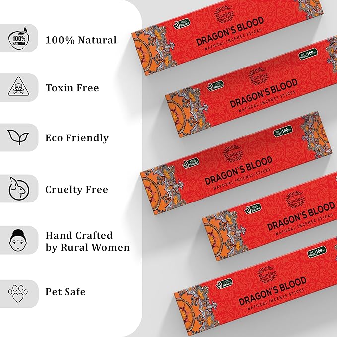 Raajsee Dragons Blood Incense Sticks (180 gm), 100% Pure Organic Natural Hand Rolled Free from Chemicals, (Pack of 12)