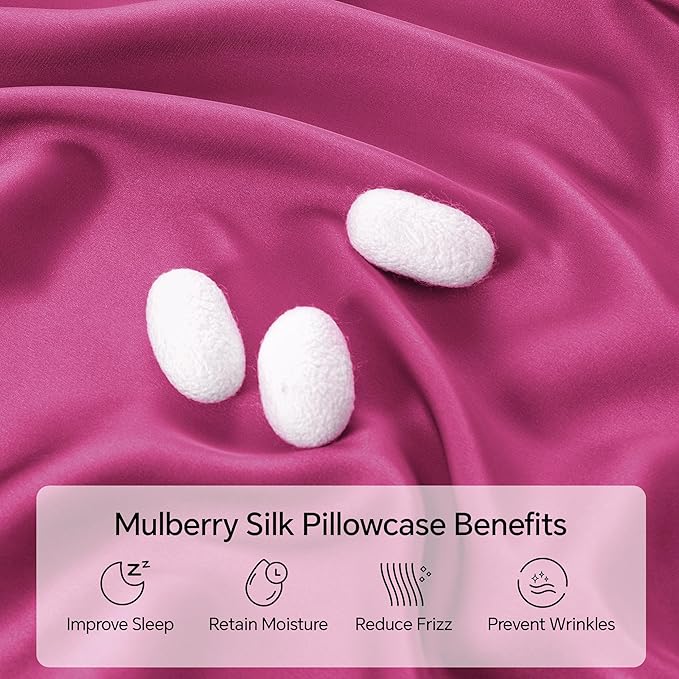 INFIIXSO Mulberry Silk Pillow Cases King Size Set of 2, Silk Pillowcase with Hidden Zipper 20"x36", Extraordinary Smooth and Soft Pillow Case for Hair and Skin(Hot Pink, 2 Pack)