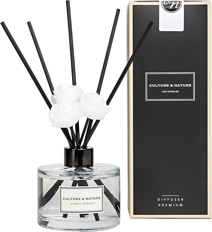 CULTURE & NATURE Reed Diffuser Set 6.7oz (200ml) Floral Bouquet Scented Diffuser with Sticks Home Fragrance Reed Diffuser for Bathroom Shelf Decor