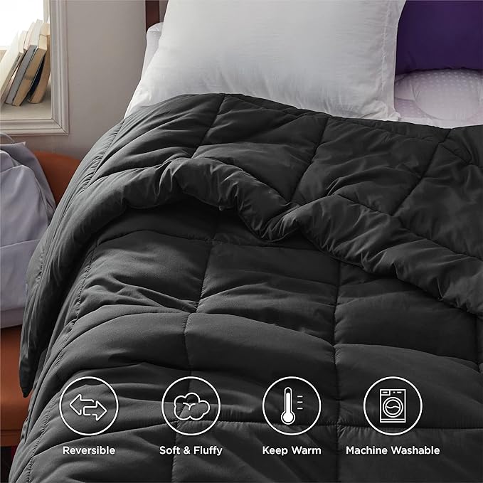 Bedsure Comforter Duvet Insert - Quilted Comforters Twin XL Size, All Season Duvet, GentleSoft Down Alternative Bedding, with 8 Tabs, Gifts for Women/Men, Black, Twin XL 92 x 68 Inches