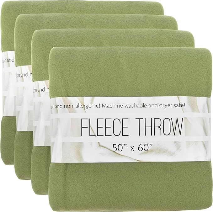 (24 Pack) Bulk Fleece 50x60 Throw Blankets for Wedding Favors, Homeless Women, Men, Homes, Bed, Sofa, Couch, Office, Pet Blankets, Travel | Soft Warm Lightweight Throw Blankets in Bulk (Green)