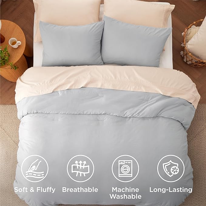 Bedsure King Size Comforter Set, Light Grey Soft Prewashed Bedding for All Seasons, 3 Pieces GentleSoft™ Warm Down Alternative Bed Set, 1 Lightweight Comforter (104"x90") and 2 Pillowcases (20"x36")
