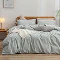 BESTOUCH Duvet Cover Set 100% Washed Cotton Linen Feel Super Soft Comfortable Chic Lightweight 3 PCs Home Bedding Set Solid Northern Droplet Grey Full/Double