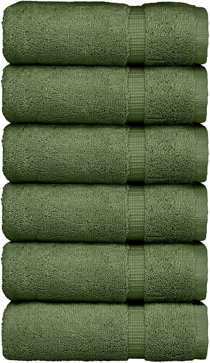 Luxury Hotel & Spa Collection, 100% Turkish Cotton 700 GSM Cloth, for Body wash, Makeup Remover & Facial Cleaning, Baby, face, Dobby Border Soft washcloths Towel Set 13" X 13", Moss, Set of 6