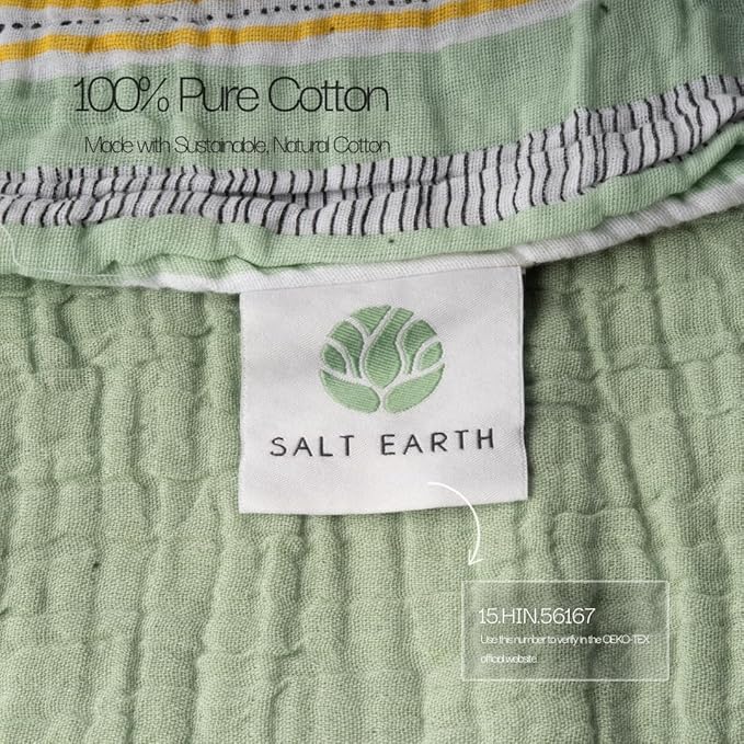 Salt Earth 100% Cotton Muslin Throw Blanket, Gauze Blanket 50"X60" Throw 6 Layered for Couch, Bed, Living Room, Home,Lightweight & All Season Blankets & Throws, Skin Friendly (Jadeite/Print)