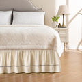 MIYE Wrap Around Ruffled Lace Bed Skirt, Elastic Dust Ruffle with Adjustable Belts, Easy to Put On, Bed Frame Cover, Machine Washable (Ruffled Lace/Light Beige, King/Queen-15 Drop)