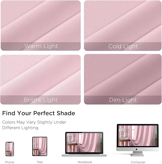 CUCRAF Light Pink Blackout Curtains 84 inch Length 2 Panels Set, Rod Pocket Room Darkening Drapes for Bedroom Living Room, Insulated Thermal Light Blocking Window Curtain (W52 x L84 Inch)