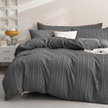 JELLYMONI Duvet Cover Full Size Dark Grey - 3PCS Boho Striped Duvet Cover Set Polyester Tufted Bohemian Textured Comforter Cover 80×90in with Corner Ties & Zipper and 2 Pillowcases