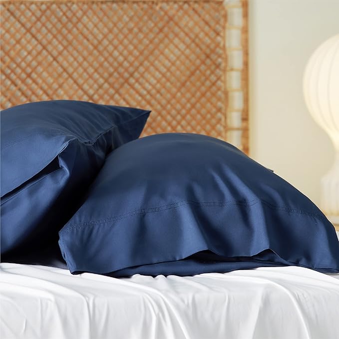Bedsure Pillow Cases Standard Size, Cooling Pillow Cases, Rayon Derived from Bamboo Navy Blue Pillowcases Standard Set of 2, Breathable & Soft Bedding Pillow Cover with Envelope Closure, 20x26 Inches
