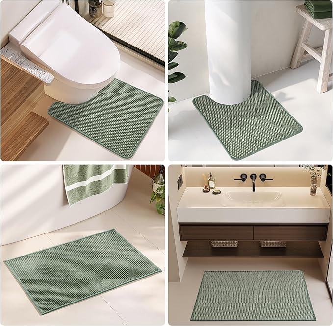 Small Bathroom Rugs Non Slip Washable Bath Rugs Super Absorbent Bathroom Rug Thin Quick Dry Low Pile Bath Mats, Sage Green 12"x12"