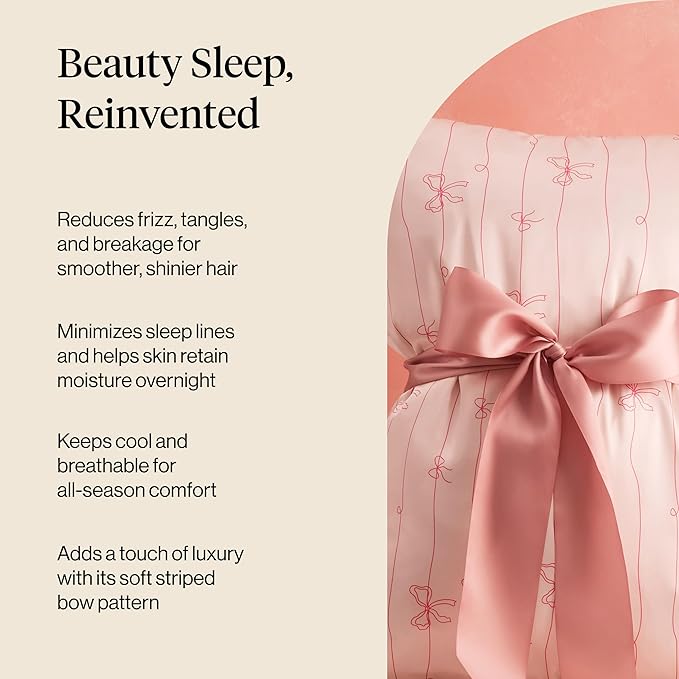 Kitsch Satin Pillowcase, Softer Than Silk Pillow Cases Queen, Cooling Pillow Covers, Satin Pillowcase w/Zipper for Hair, Skin & Quality Sleep, Wrinkle-Free & Smooth, Queen Size 19"x26" Striped Bows