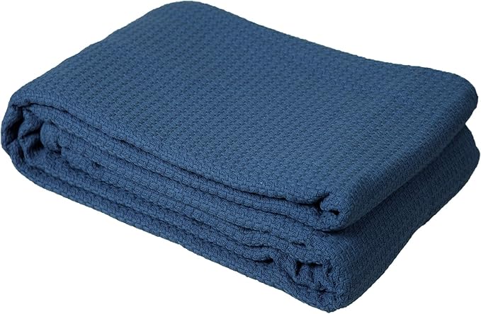 DOLLCENT 100% Cotton Twin Size Blanket for Bed, Premium Soft Combed Lightweight Blankets, Washed Breathable Cozy Bed Throw Blanket, Navy Twin Cotton Blankets for All Season: Navy (66"x90")