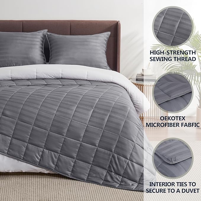 Weighted Blanket King Size (88"x104" 25lbs),Ultra Soft and Cozy Cooling Weighted Blanket King Size for Adult,Heavy Blanket with Machine Washable Soft Blanket, Stripe Grey