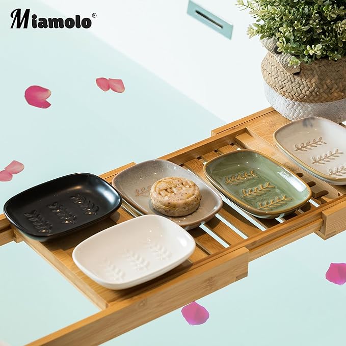 Soap Dish Bar Cleaner Dish for Shower, Ceramic Soap Dishes for Bar Shampoo or Sponge, Shower Soap Dish Soap Saver Tray for Bathroom Kitchen Sink, Easy to Clean