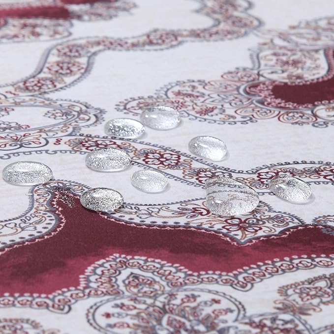 Burgundy Shower Curtain 72x72 Inches, Water Repellent Fabric with Medallion Pattern, 12 Metal Grommets and Weighted Hem