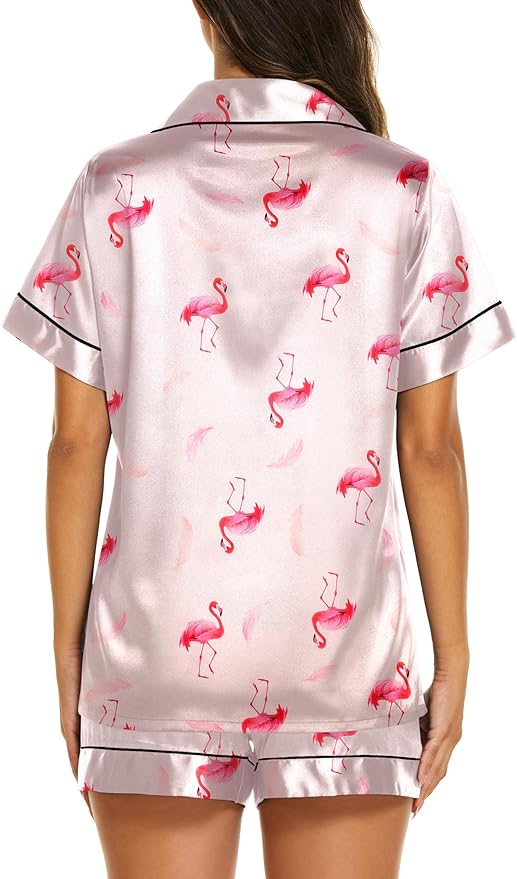 Ekouaer Pajamas for Women Set Silk Satin Pjs Shorts Sleepwear 2 Piece Loungewear S-XXL
