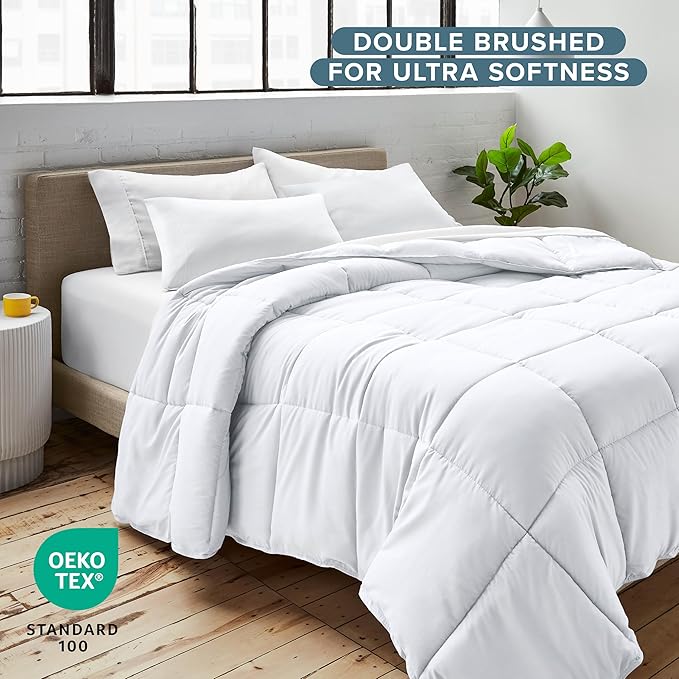 Bare Home Comforter Set - Queen Size - Ultra-Soft - Goose Down Alternative - Premium 1800 Series - All Season Warmth (Queen, White)
