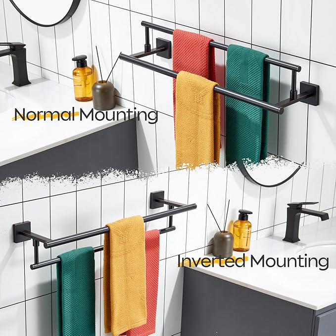 KOKOSIRI Towel Bars 24-Inch Bathroom Towel Holder Oil Rubbed Bronze Bath Towel Rails Racks Wall Mounted Stainless Steel B5009ORB-L24