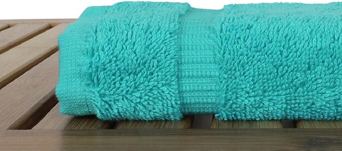 Luxury Hotel & Spa Towel Turkish Cotton Washcloths - Aqua - Dobby Border - Set of 6