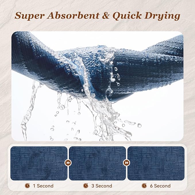 AMOAMI Bath Mat Non Slip Super Absorbent Quick Dry Bath Mats for Bathroom Floor Rubber Backing Washable Bathroom Rugs Modern Woven Jacquard Mat, Beside Tub Bath Rugs, 2' x 6', Blue