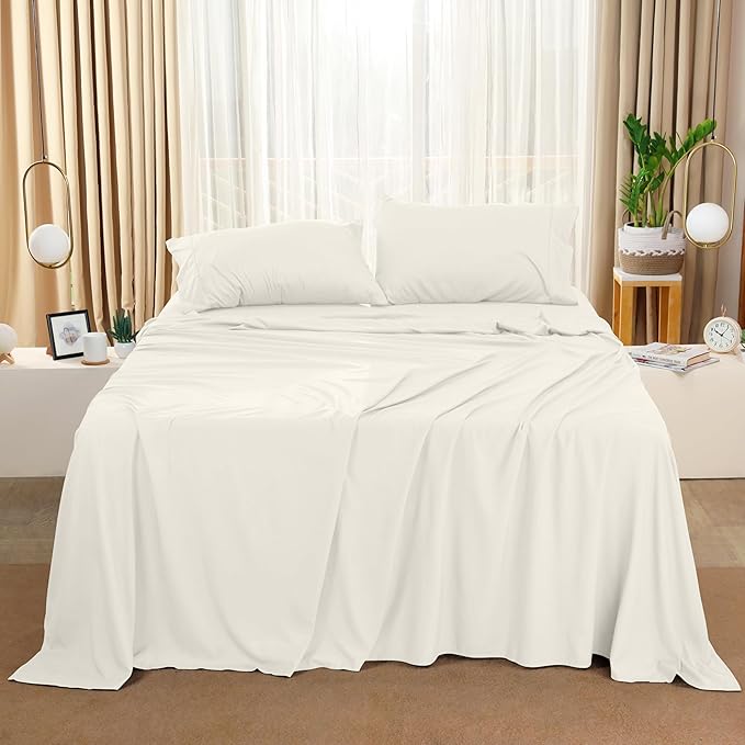 Utopia Bedding Queen Sheet Set – 4 Piece Bed Sheets for Queen Size Bed, Soft and Breathable Microfiber, Includes 1 Fitted Sheet, 1 Flat Sheet and 2 Pillowcases (Ivory)
