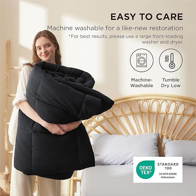 Bedsure Comforter Duvet Insert - Quilted Comforters King Size, All Season Duvet, GentleSoft Down Alternative Bedding, with 8 Tabs, Gifts for Women/Men, Black, King 90 x 102 Inches