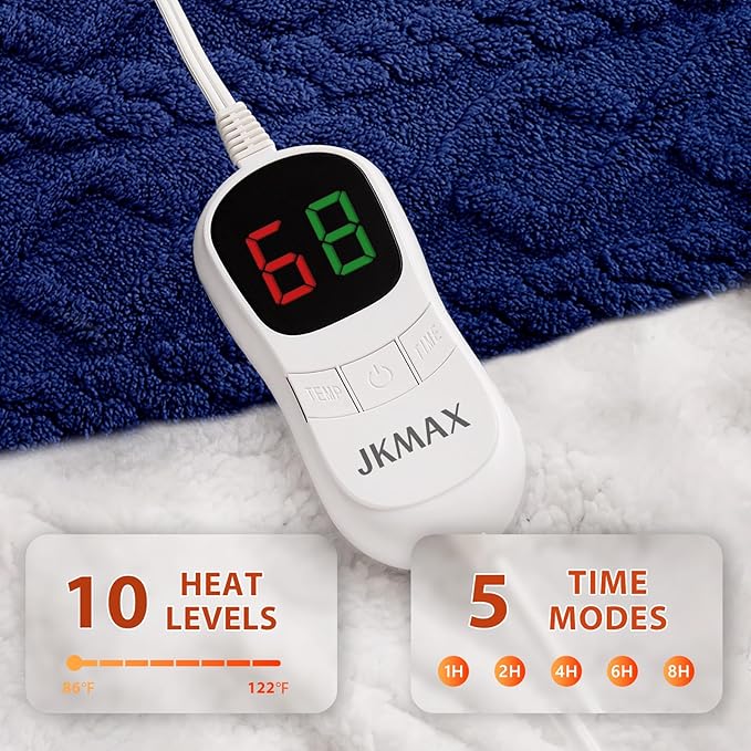 Heated Electric Blanket Queen Size-84"x90" Heating Blanket with 10 Heating Levels & 5 Time Settings Over-Heat Protection，Winter Warmer for Adults with ETL Certification（Navy Blue）