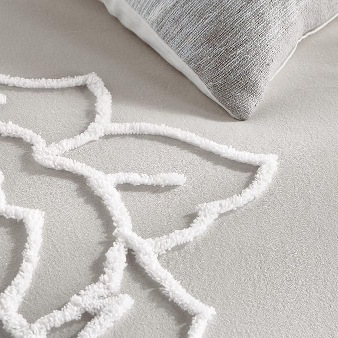 Peri Home 100% Cotton 3-Piece Duvet Cover and Sham Set, King, Grey Chenille Rose