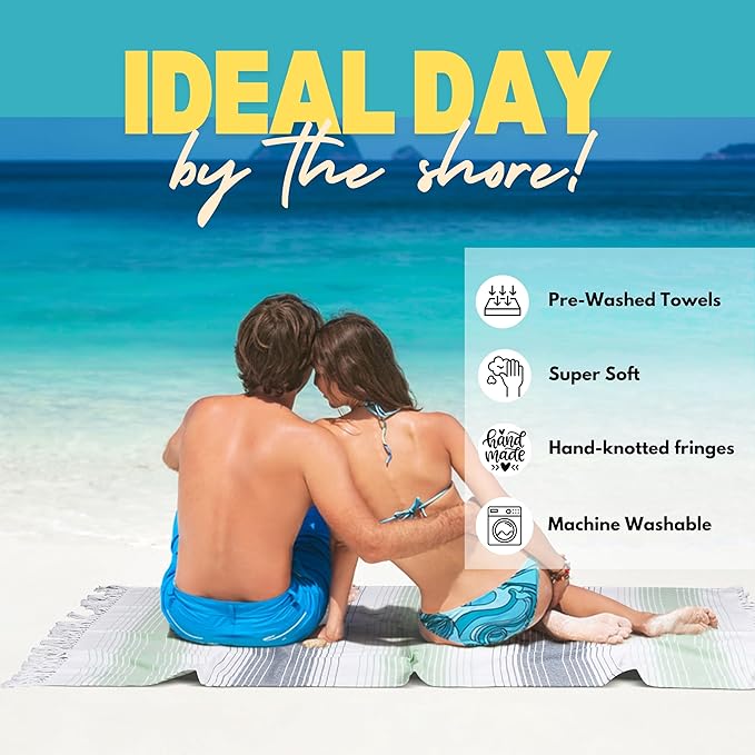 Native Fab Oversized Beach Towel, 4 Pack, 40x71 inches 100% Cotton Turkish Peshtemal for Adults,Soft & Absorbent, Extra Large Beach Towel for Hammam Spa Beach Blanket Bath, Cabana Strips, Multi Color