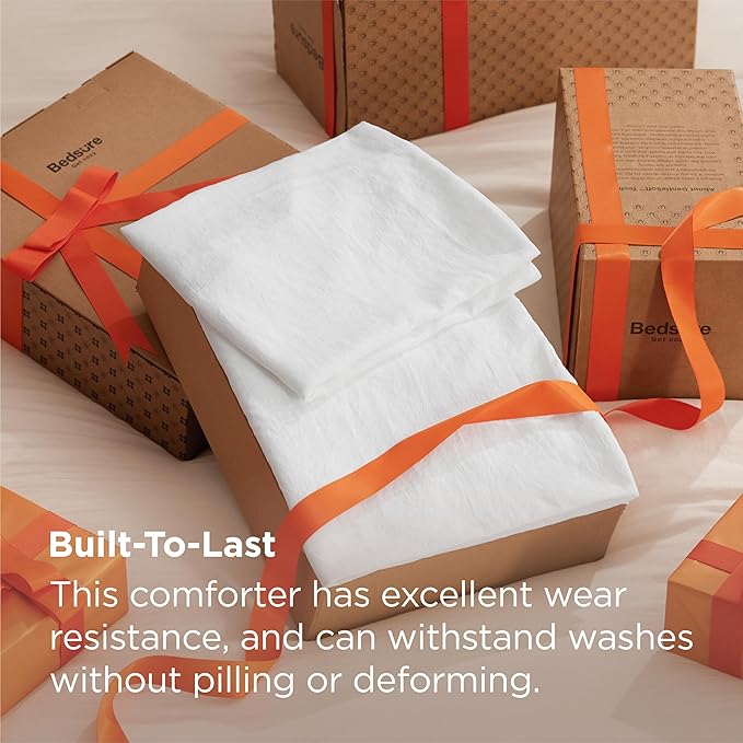 Bedsure California King Size Comforter Set, White Soft Prewashed Bedding for All Seasons, 3 Pieces GentleSoft™ Down Alternative Bed Set, 1 Lightweight Comforter (104"x96") and 2 Pillowcases (20"x36")