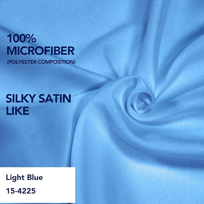 PureFit Wrap Around Ruffled Bed Skirt with Adjustable Elastic Belt - 22 Inch Drop Easy to Put On, Wrinkle Free Bedskirt Dust Ruffles, Bed Frame Cover for Queen, King and C-King Size Beds, Light Blue