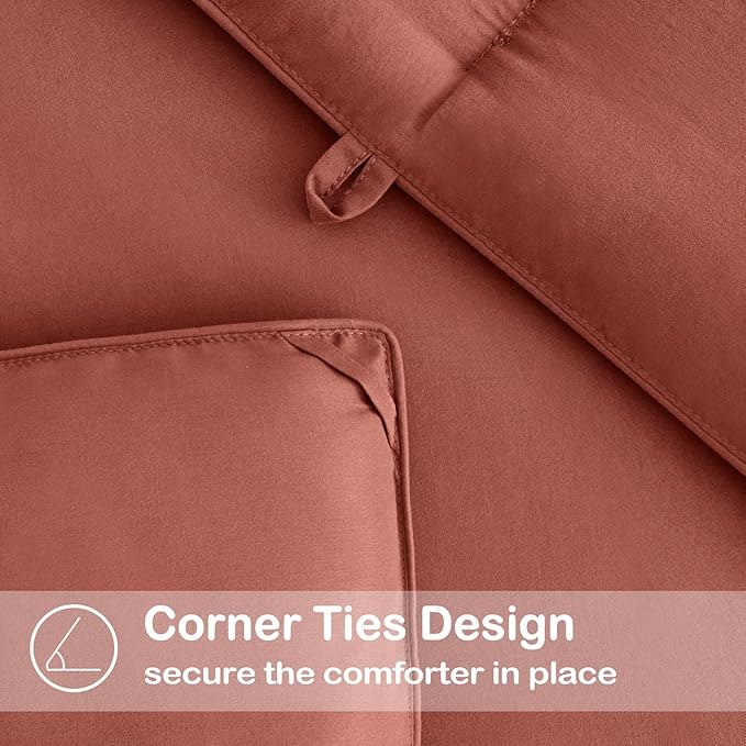 EASELAND Full Size Down Alternative Comforter - Quilted Duvet Insert for All Seasons, Soft Lightweight with Corner Tabs, Summer Winter Warm Bedding, Terracotta 82×86 Inches