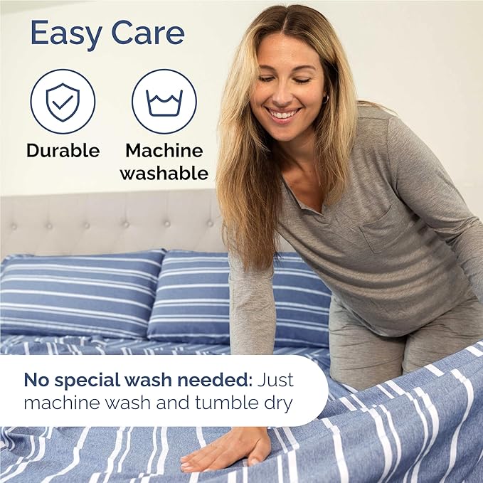 Twin XL Size 3 Piece Sheet Set - Comfy Breathable & Cooling Bed Sheets Set - Hotel Luxury Bedding for Women, Men, Kids, Teens, Boys & Girls - Deep Pockets and Wrinkle Free - Oeko-Tex - Blue Stripes 3