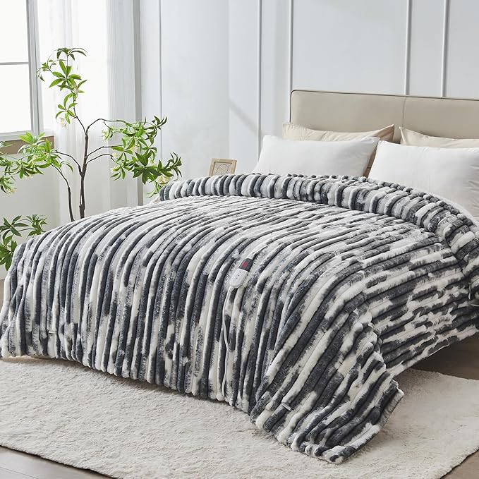 Heated Blanket Twin - 62"x84" Fast Heating Bed Electric Blankets with 6 Heating Levels & 10 Hours Auto Off, Soft Ribbed Faux Fur Sherpa, Over-Heated Protection ETL, Dark Gray