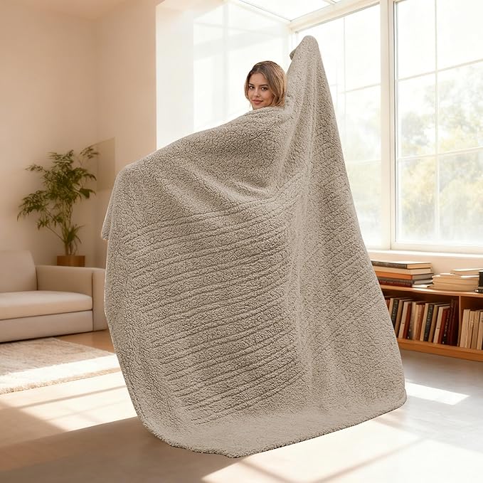 Electric Heated Blanket 6 Heating Settings & 1-10H Auto Off Twin 62×84 Double Sided Plush Sherpa Ultra-Soft Warm Thick, Machine Washable, Fast Heating, Home Office Brown