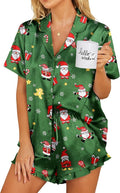 Ekouaer Womens Satin Pajamas Set Button Down 2 Piece Silk Pjs Shorts Set Ruffle Lingerie Notch Collar Sleepwear