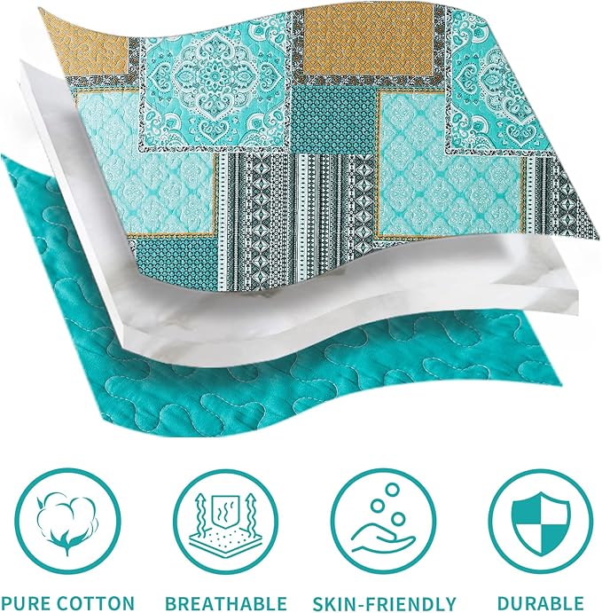BEDIFANY 3 Pieces Cotton King Size Quilt Sets, King Bedspread Lightweight Quilted Reversible Coverlets Farmhouse Quilt Bedding Sets Boho King Quilt Set for Bed Decorations for All Seasons
