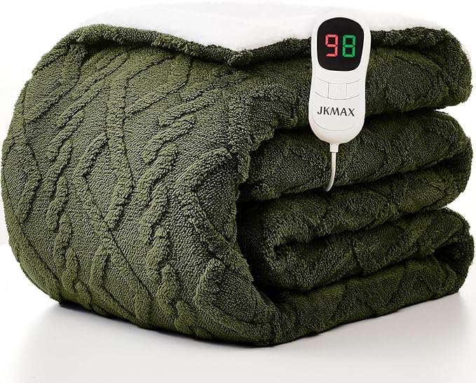 Heated Electric Blanket Full Size-72"x84" Heating Blanket with 10 Heating Levels & 5 Time Settings Over-Heat Protection，Winter Warmer for Adults with ETL Certification（Green）