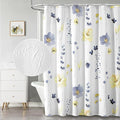 QiyI Extra Long Shower Curtain 72 x 84, Modern Watercolor Floral Shower Curtain, 3D Embossed Blue Yellow Flower Cloth Bathroom Curtain, Waterproof Fabric Farmhouse Bath Curtain Set with Hooks