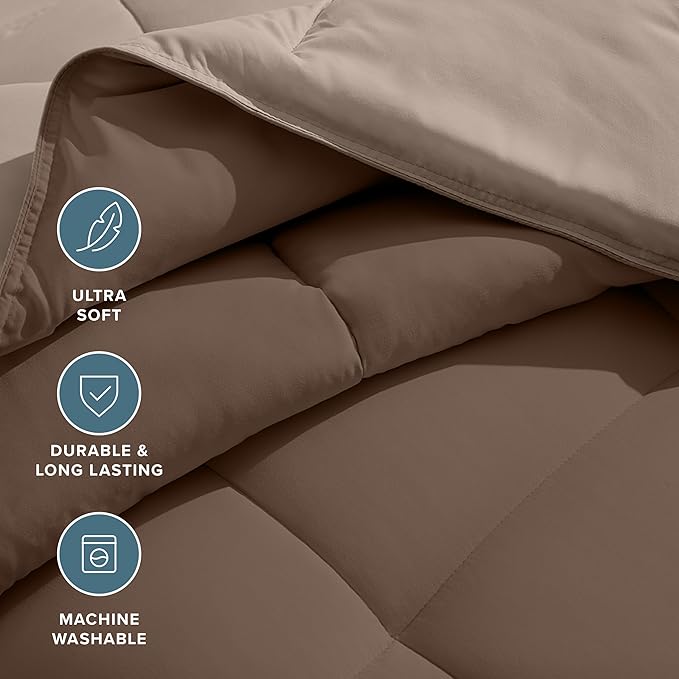 Bare Home Queen Comforter - Reversible Colors - Goose Down Alternative - Ultra-Soft - Premium 1800 Series - All Season Warmth - Bedding Comforter (Queen, Cocoa/Taupe)